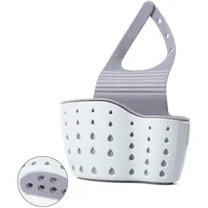 Kitchen Sink Caddy Sponge Holder Silicone Plastic Soap Holder Hanging Ajustable Strap Faucet Caddy with Drain Holes for Drying