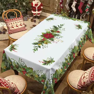 Rectangular Christmas Tablecloth, Holly Leaf Design, Perfect for New Year Parties & Dinner Decorations, Ideal Christmas Gift