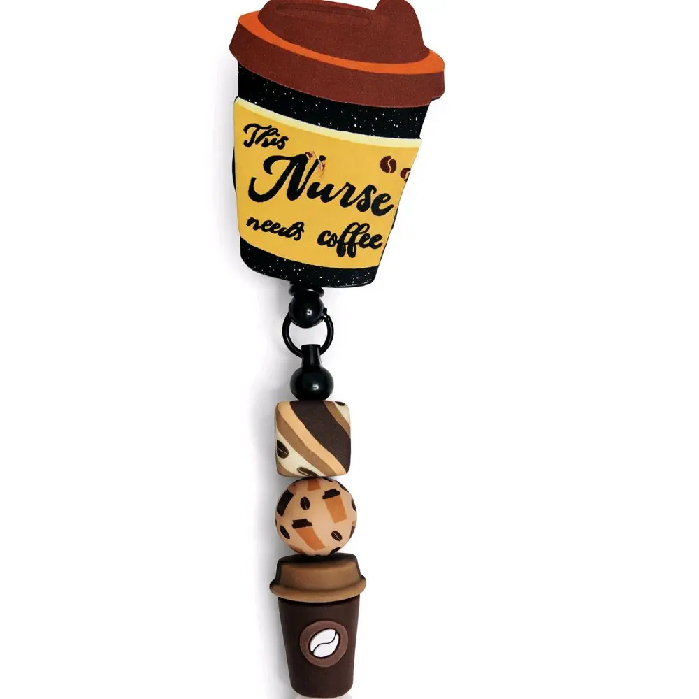 Nurse Retractable Badge with Coffee Theme Design for Healthcare Professionals