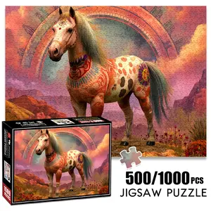 1pc 1000 piece adult puzzle 70x50cm Fantasy - inspired Painted Horse with Ornate Patterns500 pieces of paper jigsaw puzzle, suitable for adults and families, large-scale DIY puzzle interactive toy