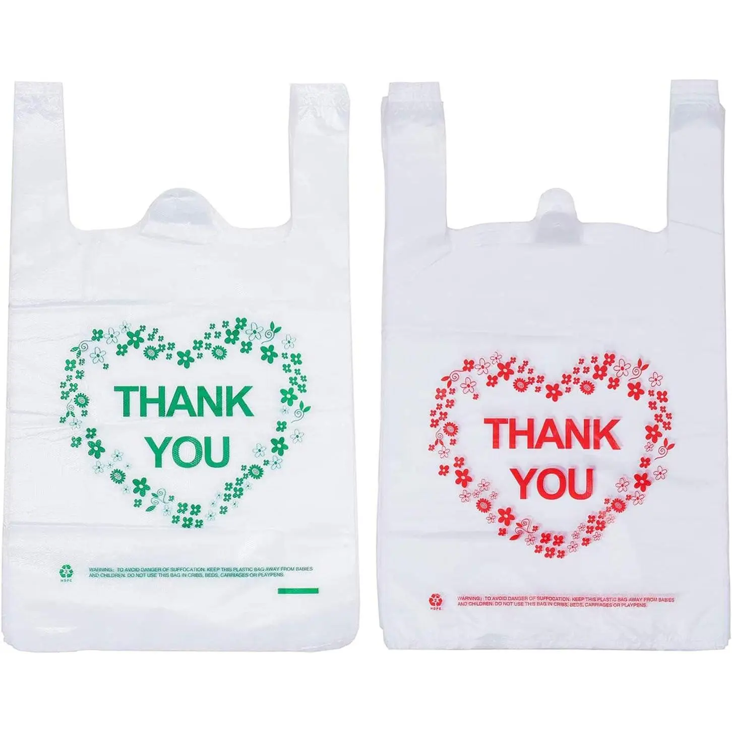 100 Count "Thank You" T-Shirt Bags, Sturdy Plastic Grocery & Merchandise Bags with Handles, Handy for Retail Business, 11.8x20 Inch, Synthetic, 100 Pcs, Common Size, Retail Bags
