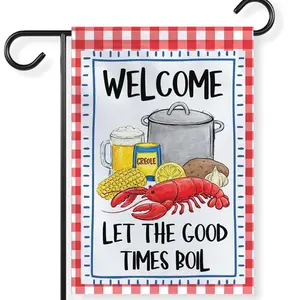 Polyester Cajun Theme Crawfish Boil Garden Flag, Fade-Proof Rectangular Multi-Size Outdoor Decor for Patio, Porch, Louisiana Party