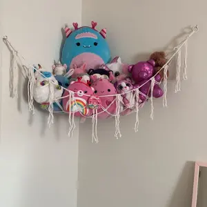 Large Toy Hammock Net for Stuffed Animal Storage, Cute Plush Animal Organizer for Children’s Nursery & Bedroom Wall Decor, Includes Hooks & Hanging Baskets