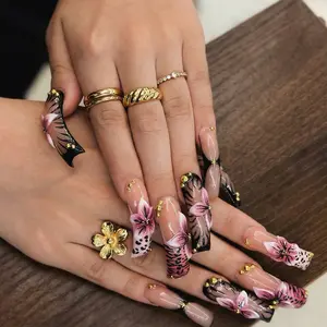 AVIARA  LONG Curved Square  10pcs Handmade Acrylic 3D Y2K Press On Nails Luxious Salon Quality Fake Nail detachable nails