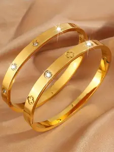 Women's Simple Four-Leaf Clover Stainless Steel Bracelet Set, Trendy Jewelry, Vacuum Plated, Non Tarnish, Washable, Perfect for Travel, Couples' Dates, Gifts