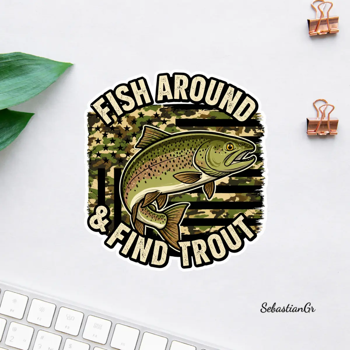 Fish Around & Find Trout Funny Fishing Sticker, Bass & Trout Angler Humor Decal, Fisherman Gift