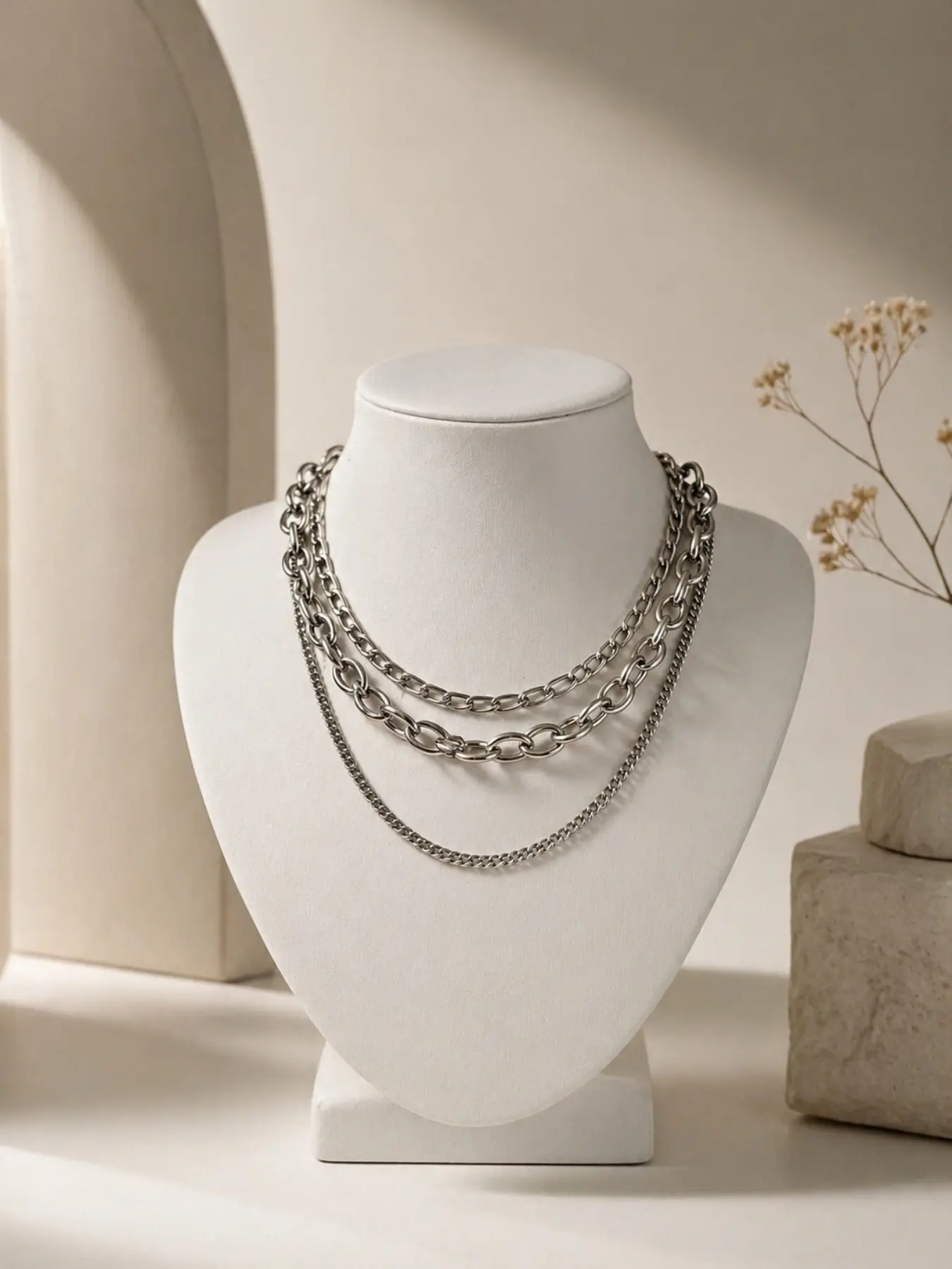 3-Piece Set Cold Shoulder Layered Chain Necklace, Unisex Streetwear Jewelry, Fashion Accessory Necklace, Daily Wear Party Accessory, Iron Alloy Material