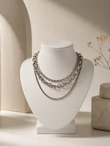 3-Piece Set Cold Shoulder Layered Chain Necklace, Unisex Streetwear Jewelry, Daily Wear Party Accessory, Iron Alloy Material