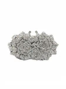 Elegant Evening Bag for Women, Sparkling Floral Crystal Wallet, Handmade Metal Rhinestone Clutch, Perfect for Weddings and Formal Events