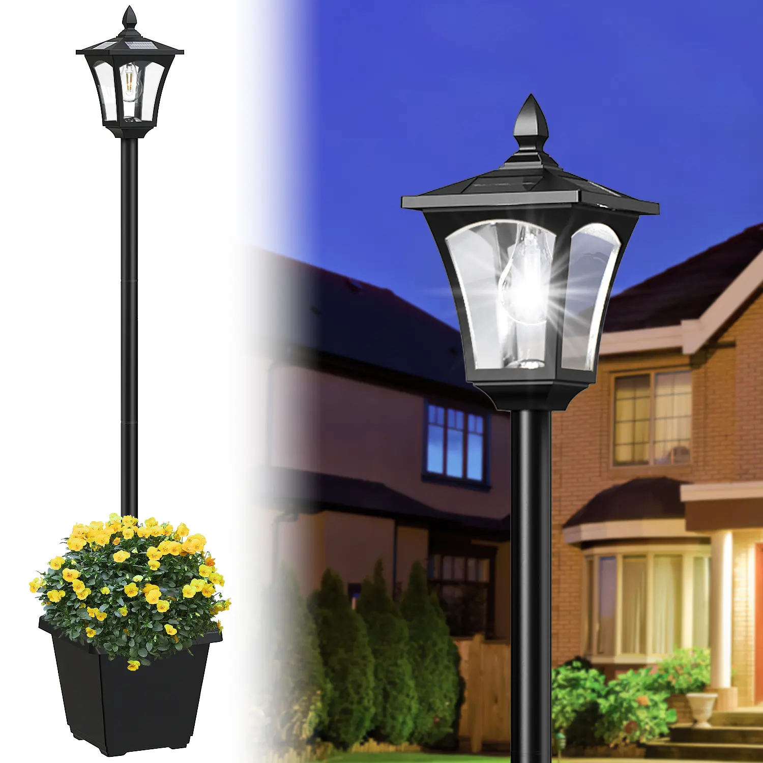 Solar Post  with Planter, 64" Outdoor Solar Lamp Post, Stainless Steel Waterproof Solar Powered  with Edison Bulb, 2-in-1 Planter & Lamp Post (Warm White/Cool White) for Patio, Yard, Pathway, Driveway Decor path lights