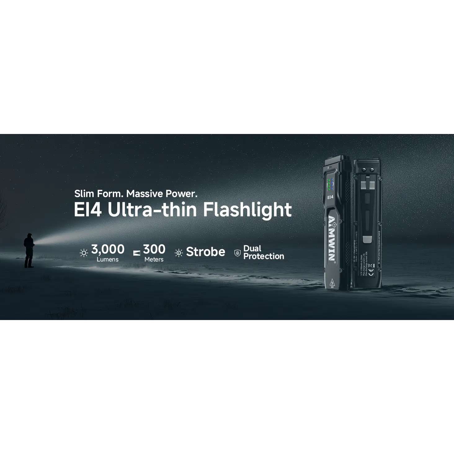 AIMWIN EI4 Flat EDC Flashlight 3000 Lumens 300M USB-C Rechargeable Turbo Strobe