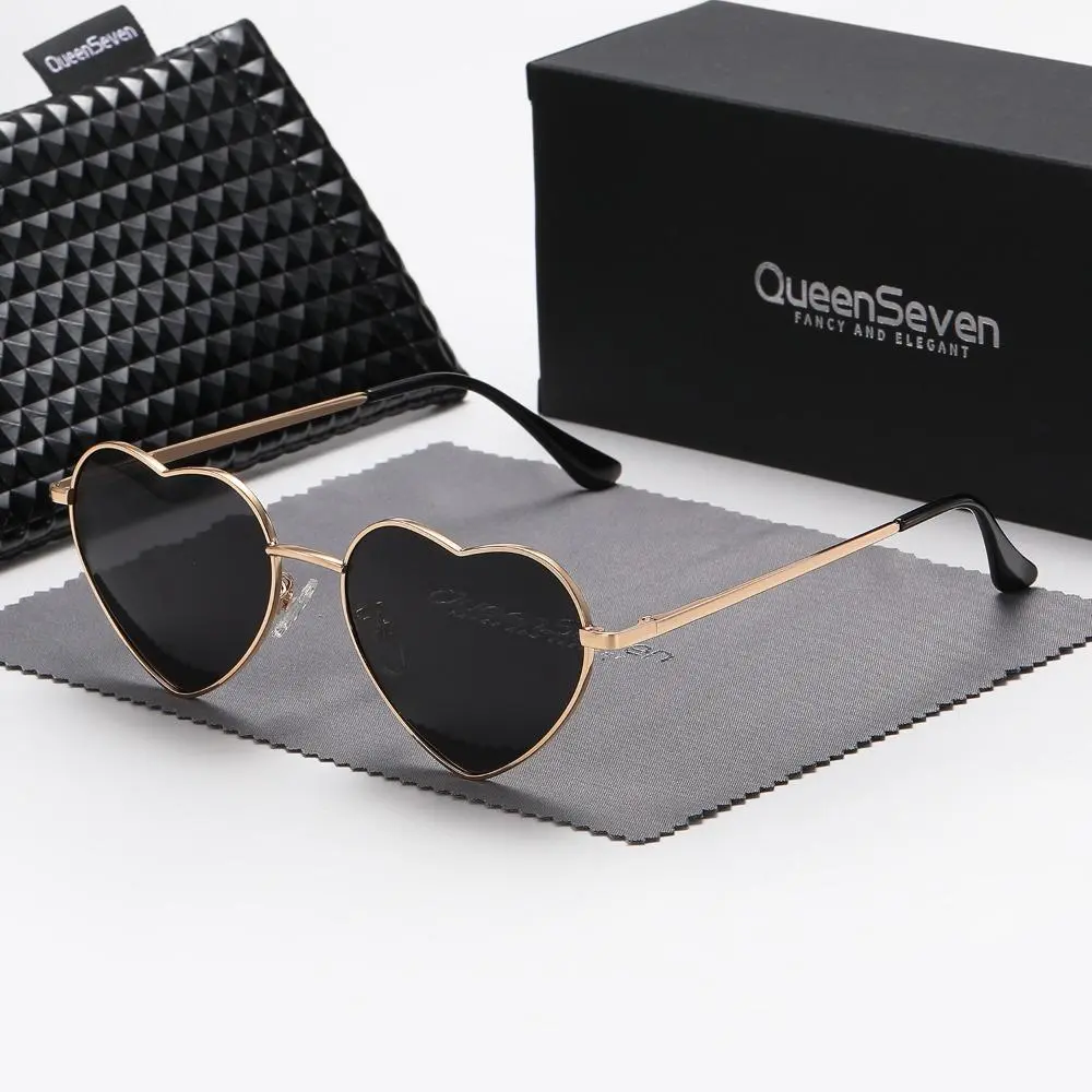 QueenSeven Unisex Retro Heart-shaped Sunglasses Cute Peach Heart Multi-color Glasses Spring-legged Polarized Sunglasses UV400