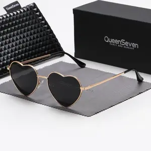 QueenSeven Unisex Retro Heart-shaped Sunglasses Cute Peach Heart Multi-color Glasses Spring-legged Polarized Sunglasses UV400