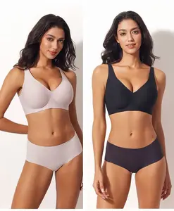 YUMIFIT Women's Jelly Bra Seamless Wireless Bra - Ultra-Soft V-Neck Comfort Bralette with Molded Cups, Invisible T-Shirt Bra for Everyday Wear