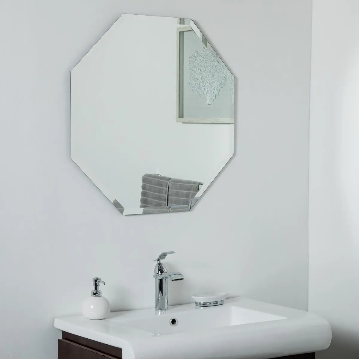 Decor Wonderland SSM9005 Float Glass Vanity Mirror, 27.5x27.5 in. Frameless Wall Mirror