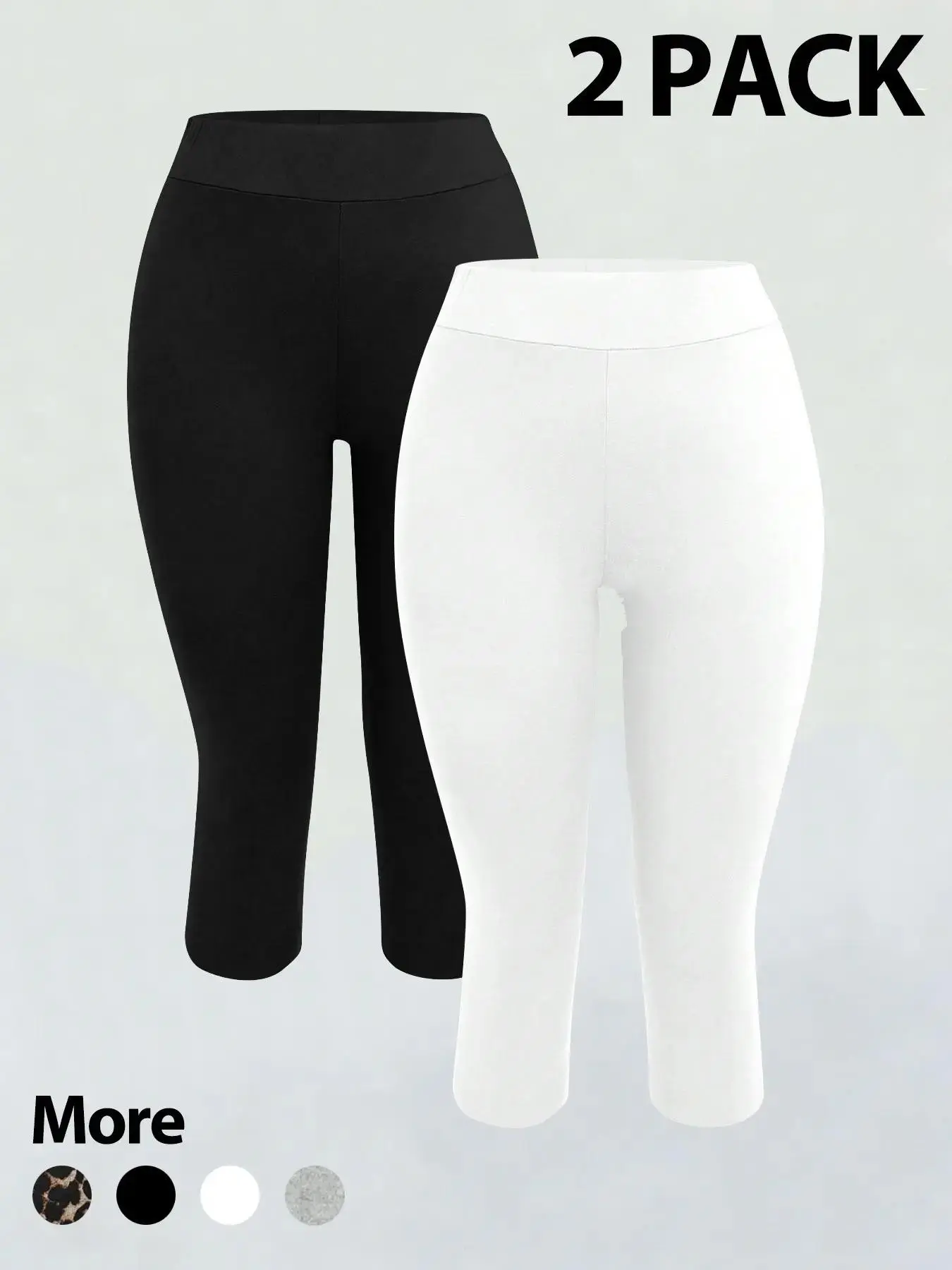 2 Pack Women’s High Waisted Capri Leggings, Tummy Control Leopard Print & Solid Workout Yoga Pants, Soft Stretchy Casual Athletic Tights for Gym Daily