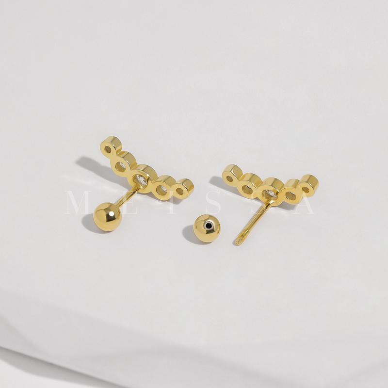 Radiant Cascade Screw Back Earrings, S925 Silver & Gold Dainty Bling Tiny Five CZ 20g Tragus Studs Conch Cartilage Helix 20 Gauge Ball Back Earrings Second Multi Piercings Stackable Hypoallergenic Comfort Sleep On Jewelry Gift Her Women Christmas Birthday
