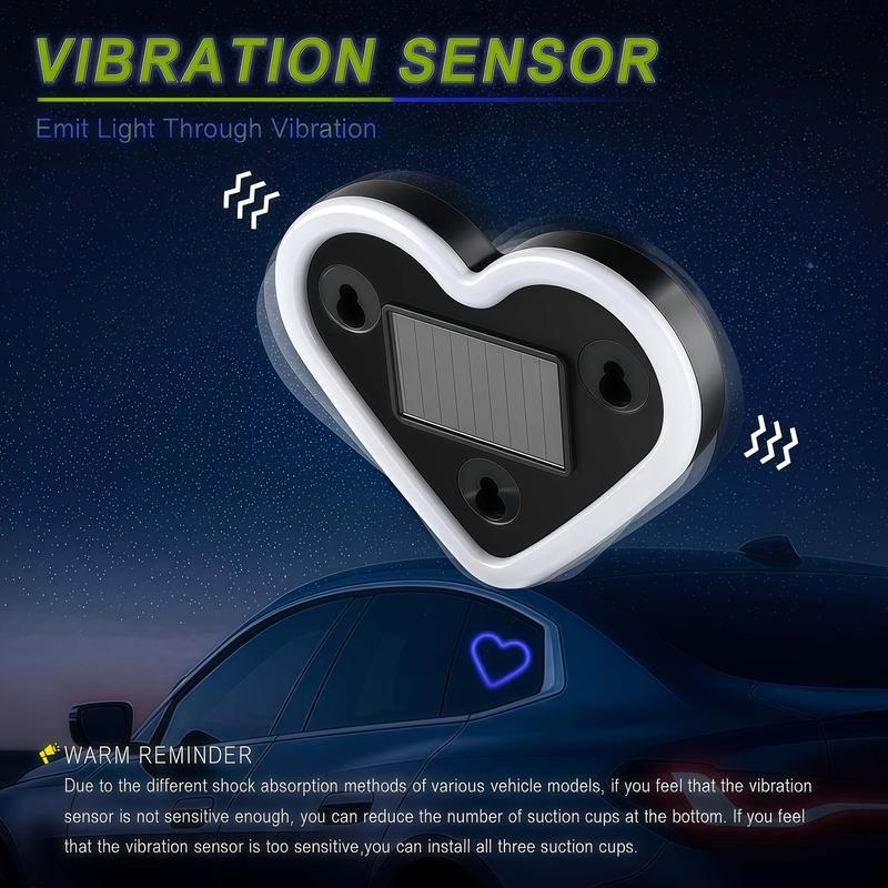 2PCS-Solar Powered Wireless LED Heart Shape C-Pillar Neon Light Eco-Friendly Modern Stylish Look for Car Interior Decor 9.57mm x 8.42mm x 15.36mm