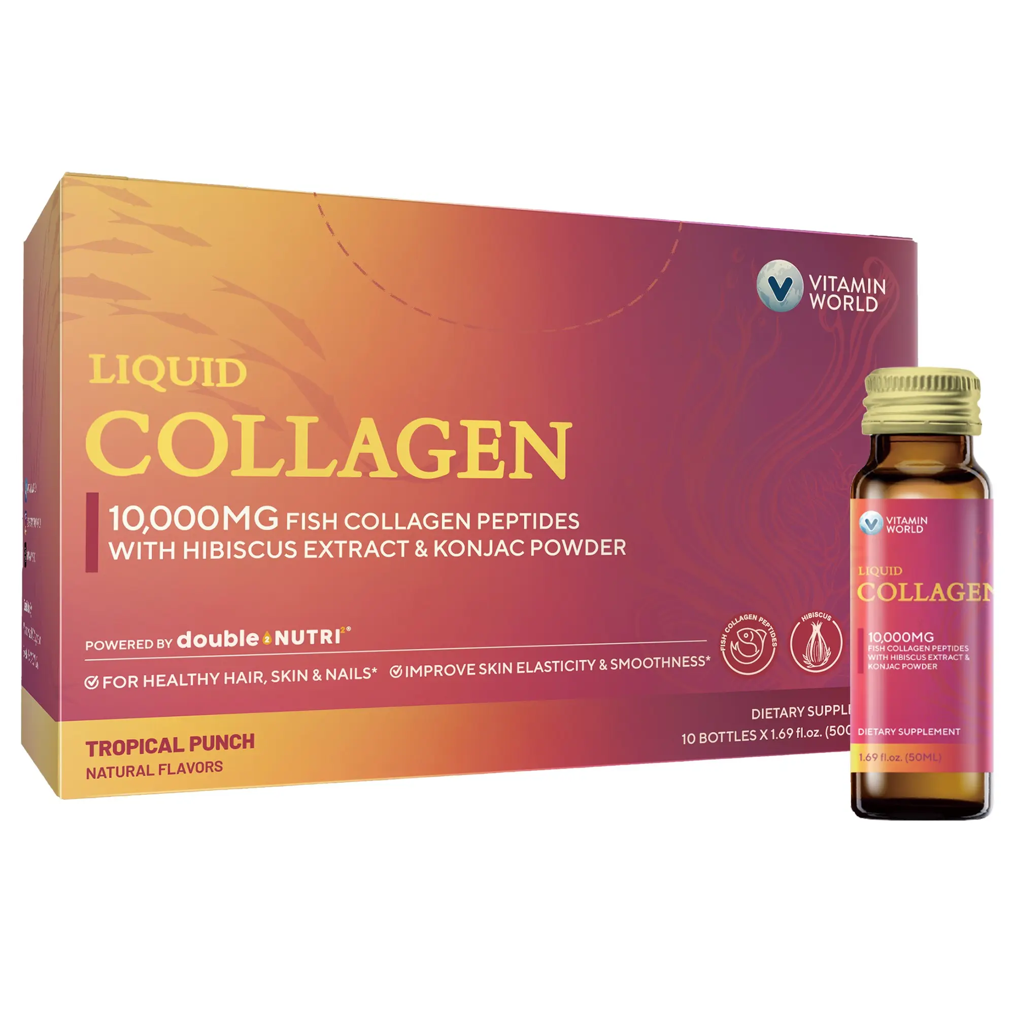 Vitamin World Crystal Clear Fish Collagen,Boosts Hydration& Strengthens Skin Barrier,Supports HeeHair, Skin, & nails