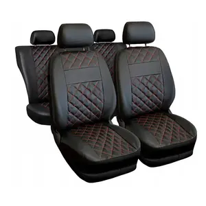High-end Soft PU Leather, Single-line Diamond Quilted Embroidery Five-seat PU Leather Car Seat Cover, Stylish and Durable Car Seat Cover, Fully Enclosed, Wear-resistant, Breathable, Full Set of Car Seat Covers Suitable for Cars & SUVs, Car Seats Covers