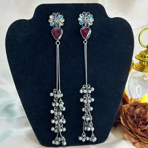 Kashmiri Ghungroo Earrings, Elegant Multi-Silver Design for Women
