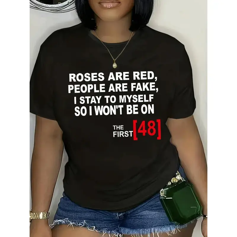 Women's Printed Quote Short-Sleeve T-Shirt - 100% Cotton, Casual Wear, Round Neck Everyday Summer Tops