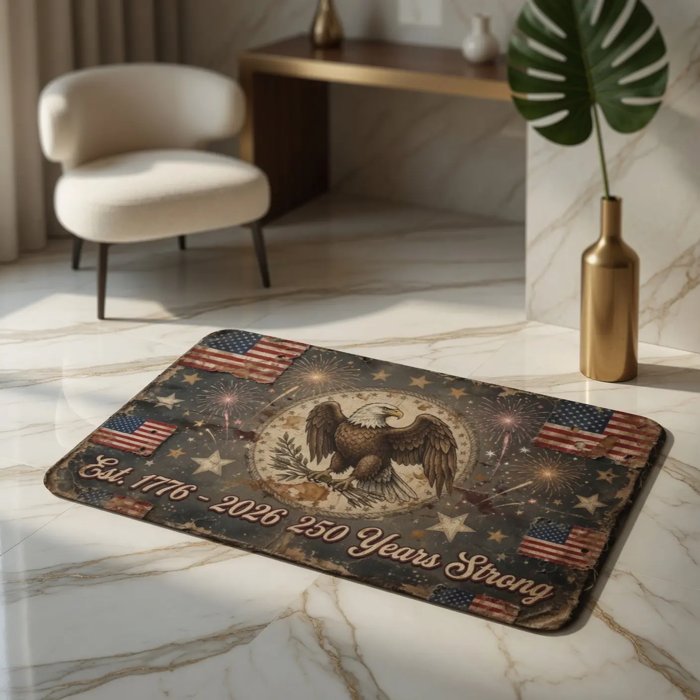 Vintage American Bicentennial Decorative Rug - Vintage Style, Patriotic Letters 1776-2026, Stable Nonslip Flat Weave Indoor Outdoor Mat for Home Entryway, Fourth of July Memorial Day Bathroom, Vintage Style Rug, Indoor Outdoor Rugs