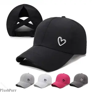 Women's Solid-Color Heart-Shaped Baseball Cap Adjustable High Ponytail Back Strap Breathable Mesh Paneling Ideal for Golf Enthusiasts in White Black Gray Rose Red tiktokshopspringglowup summervibes Hats For Women outdoorfun