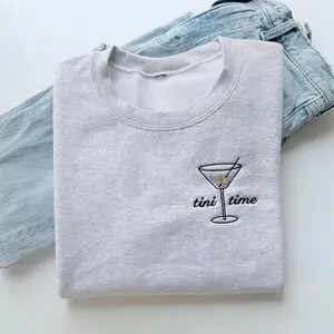 Wine Lover Embroidered Crewneck, Martini Sweatshirt, Tini Time Cozy Gift