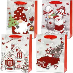 Red&White Christmas  Bags, 4 PACK  17" Christmas  Wrapping Bags with Handle (XL-17 * 12 * 4"-4PCS)
