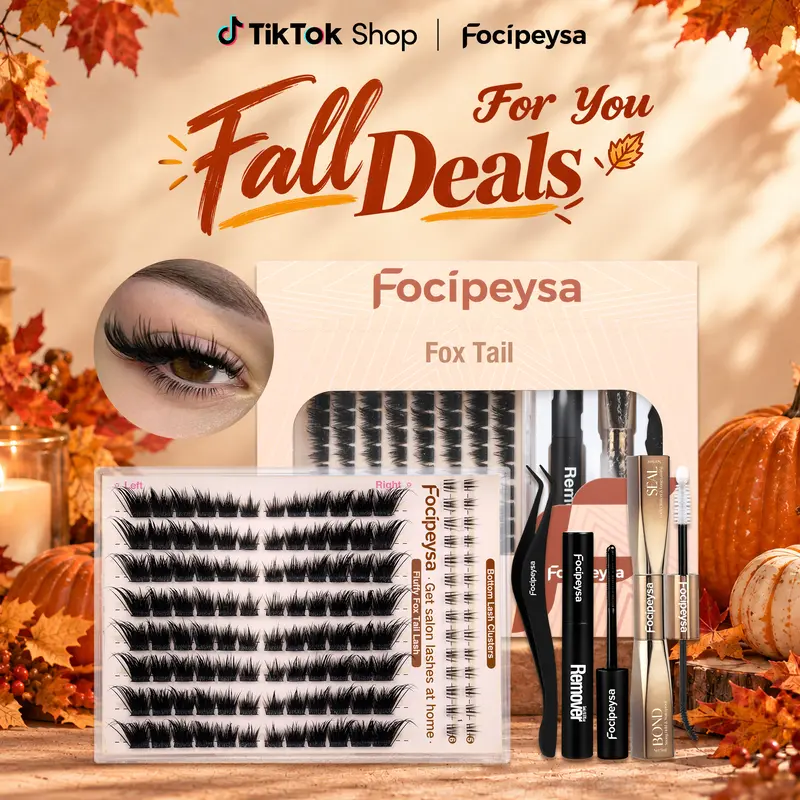 Focipeysa LC Curl Foxtail Lash Clusters Kit Siren Eyes | 10-18mm 0.07mm Fox Eye False Lashes Kit with Bond & Seal | Lightweight Natural Wispy Ultra-Dense DIY Beginner-Friendly Accessories Kit | False Eyelashes for Daily At-Home Use
