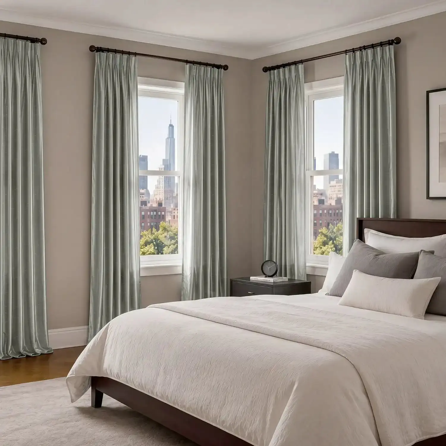 Sage Grey Vintage Textured Faux Dupioni Silk Custom Curtain