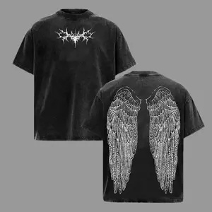 Y2K Gothic Wing Hoodie Dark Oversized Vintage Hoodie| Washed Wing Graphic T Shirt for Grunge Streetwear Anime Inspired Fashion| Unisex Heavyweight Cotton Pullover Retro Harajuku Sweatshirt Casual Top Baggy Cargo
