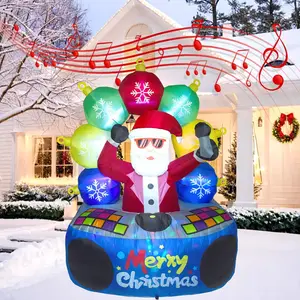 6 FT Christmas Inflatables DJ Santa Outdoor Decorations with Rotating LED, DJ Santa Claus with Music, Color-Changing Flashing LED, Christmas Blow up Yard Decoration for Garden Lawn Patio Holiday Decor