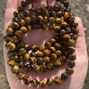 Handmade 8mm Natural Tigers Eye Crystal Bracelet