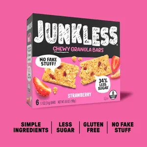 JUNKLESS Chewy Granola Bars Strawberry Simple Ingredients Less Sugar Gluten Free No Fake Stuff
