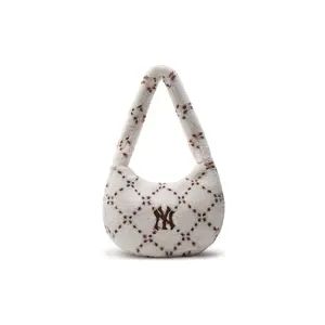 MLB New York Yankees Plush Diamond Monogram Polyester Underarm Shoulder Bag for Women in Deep Cream Crossbody Bag