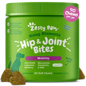 Zesty Paws Hemp Hip & Joint Bites Soft Chew Dog Treats, Health Supplements for Canine Mobility Support