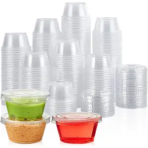 200 Sets 2 oz Disposable Plastic Portion Cups with Lids Small Plastic Condiment Containers for Sauce 2 oz Jelly Shot Cups