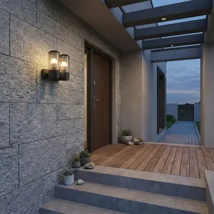 Modern Outdoor Wall Light, Ip44 Rated, E27 Dual Head, Suitable for Porch, Garage, Garden, Hallway, Yard, 1 Piece