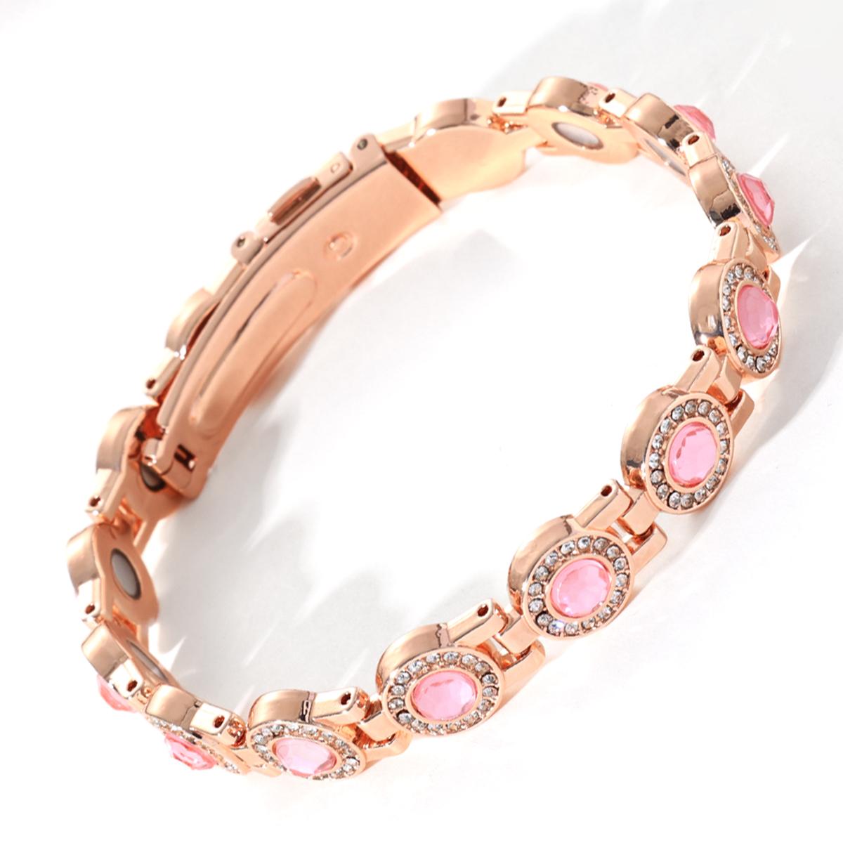 Ladies' alloy diamond-encrusted round magnetic bracelet 3500 Gauss strong magnetic birthday and Christmas gift，Valentine's Day gift, Christmas gift
