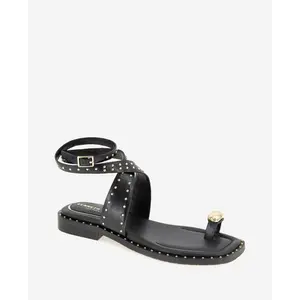 Raven Leather Studded Sandal