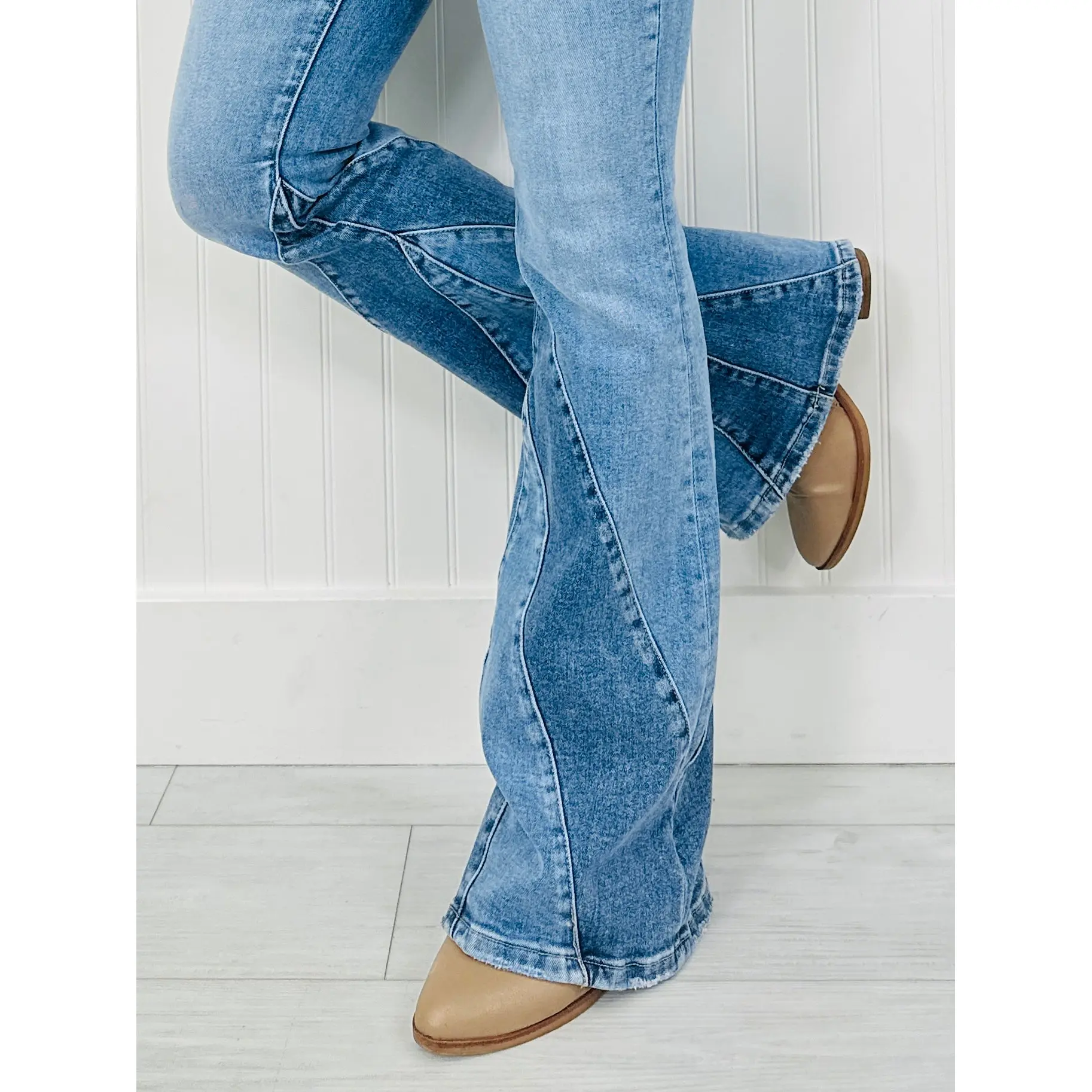 Two Tone Trend Tummy Control Flare Jeans