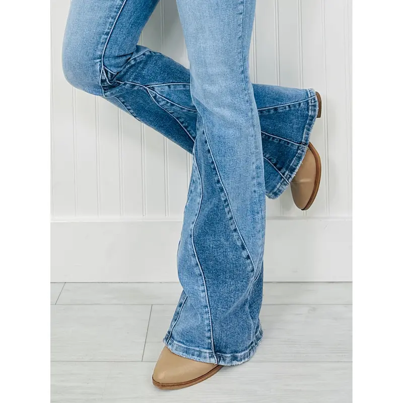 Two Tone Trend Tummy Control Flare Jeans