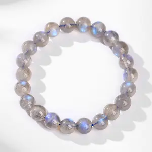 ‌ 7-13mm Natural Gray Moonstone Bracelet - Iridescent Blue Flash Jewelry, Unisex Healing Crystal for Emotional Balance & Better Sleep