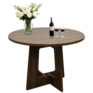 Round Dining Table for 4, 43.3" Farmhouse Kitchen Table for Dining Room, Wooden Circle Dinner Tables with Cross Base for Kitchen, Living Room, Cafe, Apartment, Small Spaces