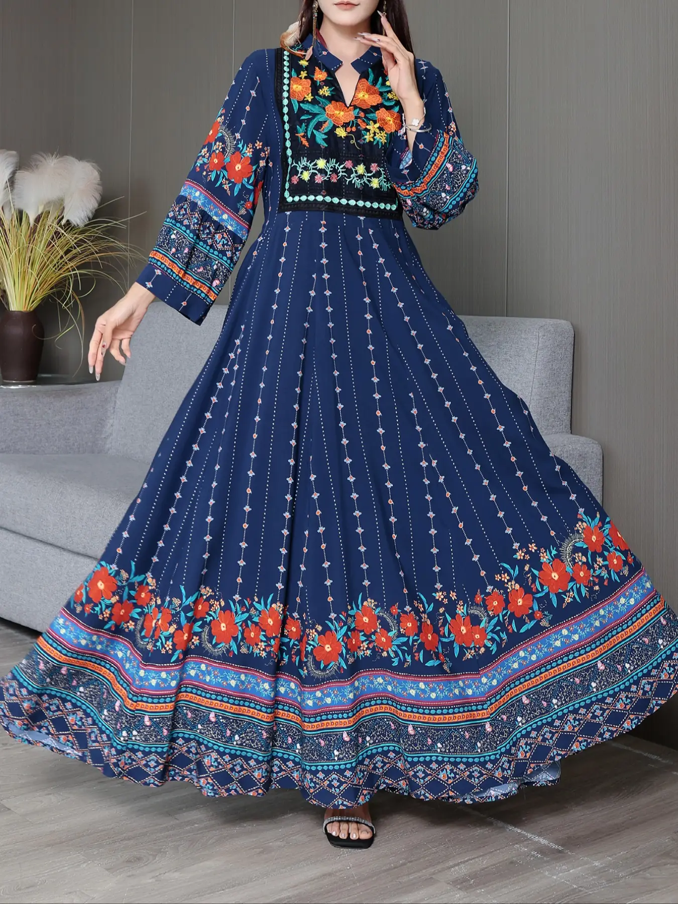 Women's Floral Pattern Long Dress, Boho Style Dress for Beach Holiday Vacation, Ladies Clothes for All Seasons