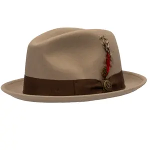 Gunthers Co Men's Multi-Size Natural Tan La Cuatro Fedora Hat - Premium Headwear, Feather Accents, Classic-Style Fashion Accessory