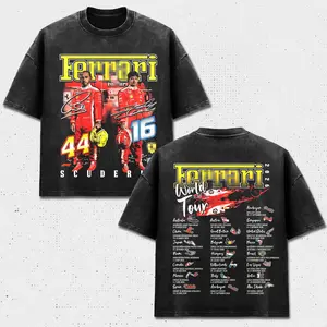Scuderia SF F1 Racing T-Shirt, Lewis Hamilton 44 Charles Leclerc 16 Tee, Team Prancing Horse Merch, Red Car Motorsport World Tour Apparel, Retro 90s Bootleg Grand Prix Sports Shirt, United States Fan Wear, Men Women Heavyweight Oversized Black Clothing
