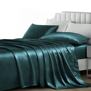 3 Pieces Comforter Set Satin Sheets Twin, Silky Satin Sheet Sets with 1 Fitted Sheet, 1 Flat Sheet and 1 Pillowcases, Cooling Bed Sheet, Extra Soft Satin Fitted Sheet, Teal